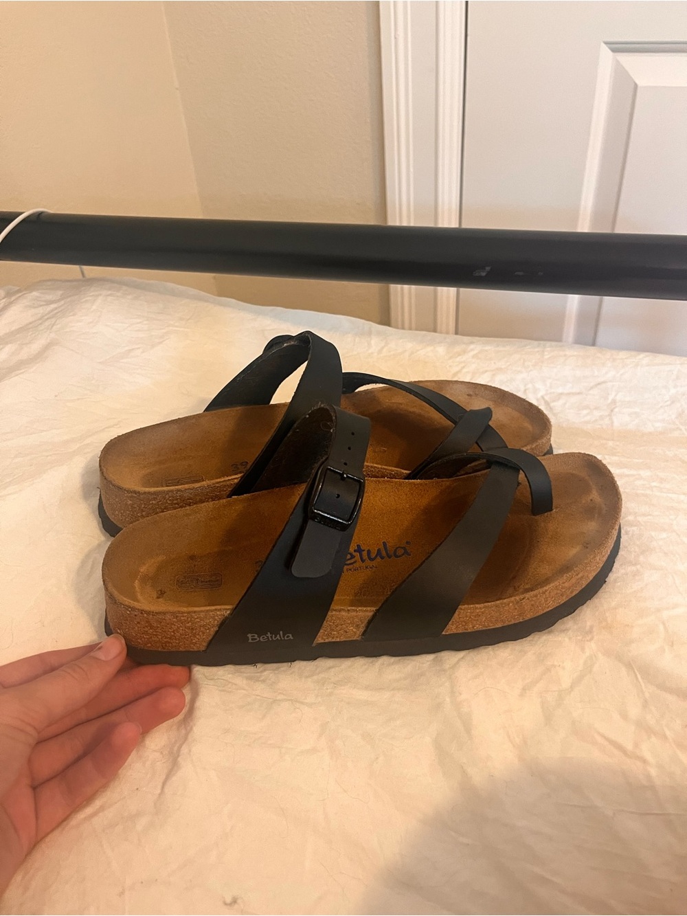 Betula Birkenstocks Black Leather Strappy Footbed Sandals